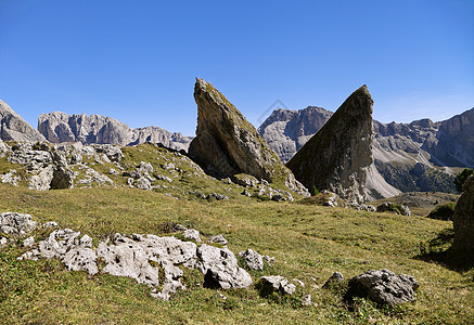 多洛米人的巨石 阿尔卑斯山 加迪纳 北方 高山 夏天 欧洲图片
