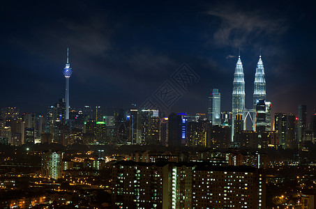 马来西亚城市吉隆坡市天际夜幕背景