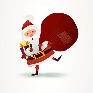 圣诞老人带着装满礼物和礼物盒的袋子 快乐的圣诞父亲卡通人物 假日设计的可爱圣诞角色 新年贺卡邀请 祝贺 平面插图 哈哈哈图片