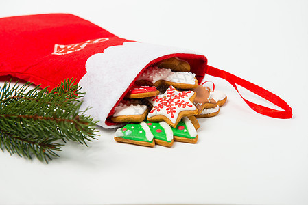 圣诞节概念 圣诞袜子加姜饼和日月 曲奇饼 庆典图片