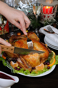 圣诞节鸡肉 桌面设置 红莓酱 酱 营养地 开胃 午餐时间图片