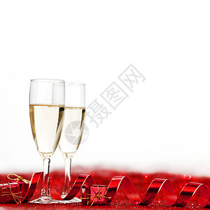 香槟和红色装饰 红色的 庆祝 浪漫 玻璃 香槟酒图片