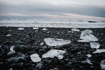 冰岛钻石海滩 波浪 山 火山 冰河湖 宁静 欧洲 自然图片