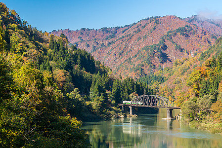 福岛黑桥日本田中江 第一桥 美丽 峡谷 秋天的颜色 自然 季节图片