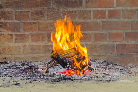 在壁炉里烧树干图片