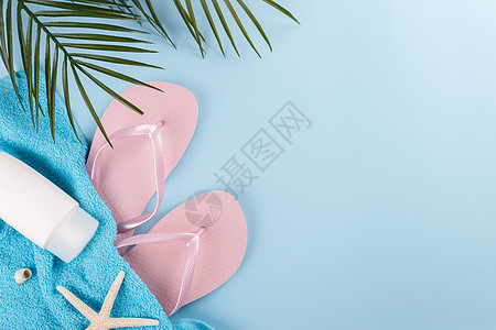 暑暑假背景 时尚 海星 蓝色的 人字拖 棕榈 假期 旅游 壳图片