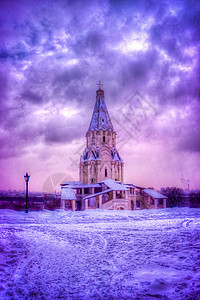 莫斯科下雪后冬季观望阿森松教堂 森林 俄罗斯 天空图片