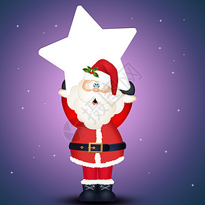 圣诞老人与星星 插图 卡通片 冬青 冬天 庆典背景图片