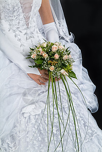 新娘的布花 开花 手 礼物 快乐的 爱 婚礼 假期 叶子背景图片
