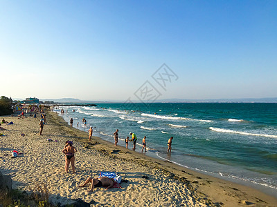 保加利亚Pomorie 2019年9月1日 人们在海滩上放松 海滨 美丽的图片