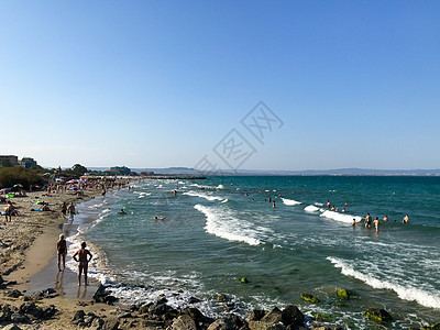 保加利亚Pomorie 2019年9月1日 人们在海滩上放松 假期 支撑图片