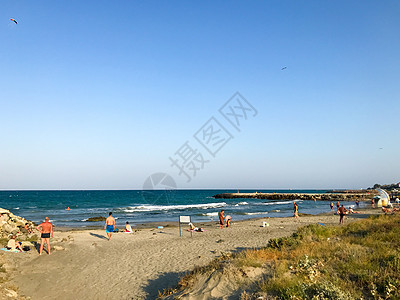 保加利亚Pomorie 2019年9月1日 人们在海滩上放松 蓝色的 热带图片