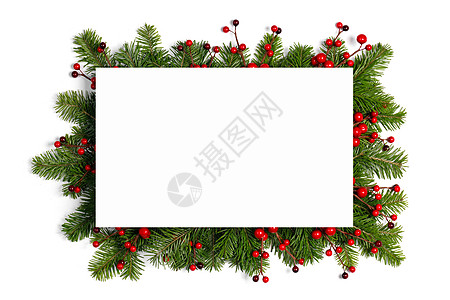 树枝的圣诞框架 绿色的 平躺 纸 喜庆的 新年 空白的图片