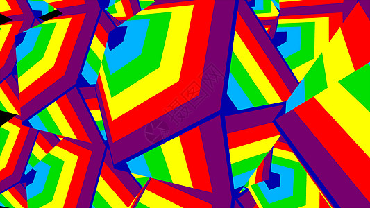 七彩条纹不同形状卡通风格3d渲染图电脑生成背景图片