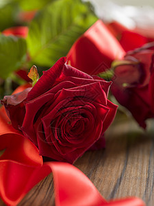情人节背景与红玫瑰和红丝带上求爱图片