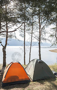 森林里的帐篷 闲暇 户外 树 山 远足 草图片