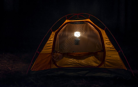 夜间在森林中筑帐篷 黄色的 山 野营 远足 自然 旅行图片