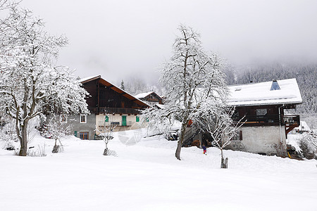 法国勃朗峰节假日 法国 雪 寒冷的 白色的 小屋图片