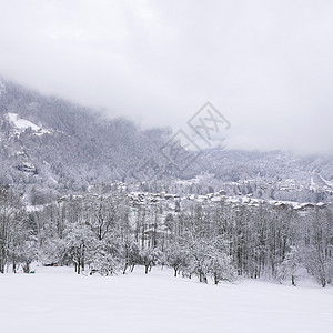 法国勃朗峰节假日 法国 村庄 舵机 白色的 薄片 雪图片