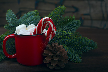可可红杯加棉花糖 圣诞节 喝 饮料 甘蔗 糖果图片