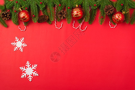 新年或圣诞节节快乐 最顶端的视野平坦地铺立着fir树丛c 平躺 丝带图片