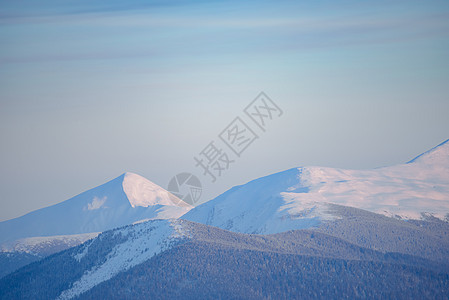 美丽的喀尔巴阡山脉 位于乌克兰霍维拉山的冬季日落景观 暴风雪 森林图片