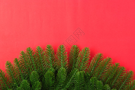 新年或圣诞节节快乐 最顶端的视野平坦地铺立着fir树丛c 装饰品 五彩纸屑图片