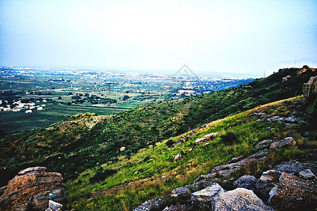山丘和天空景观 村庄 全景 蓝色的 欧洲 自然 爬坡道图片