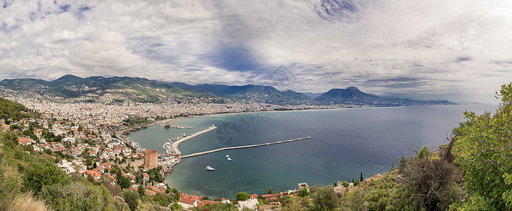 Alanya 土耳其 克列奥佩特拉海滩 城市全景 船 船舶图片