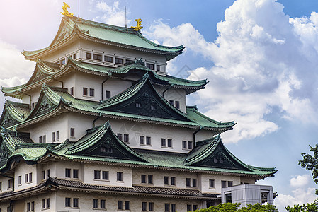 有绿色屋顶的著名日本城堡 日本名古屋城堡 日本名古屋城堡 夏天图片