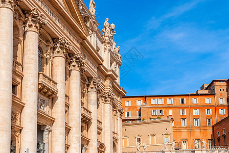 圣彼得大教堂 在蓝天背景上 梵蒂冈 雕塑 喷泉图片