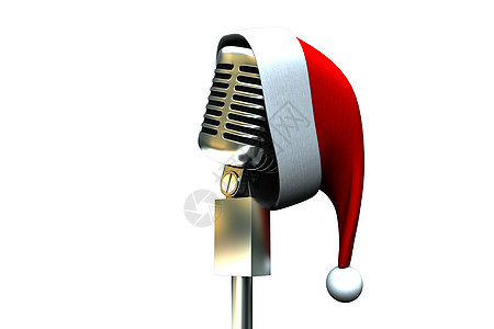 带桑塔帽的回声麦克风 圣诞节的时候 快乐 音频设备 成 喜庆背景图片