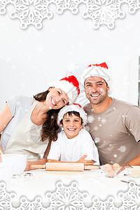 幸福的一家人一起烤圣诞饼干 坠落 冬天 孩子 美丽的图片