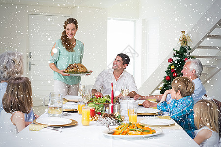 母亲为家人提供圣诞节膳食的复合形象 兄弟 坠落图片