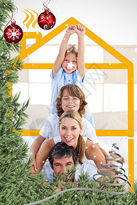 家庭与黄色绘画馆一起玩乐的复合形象 喜庆 圣诞节图片