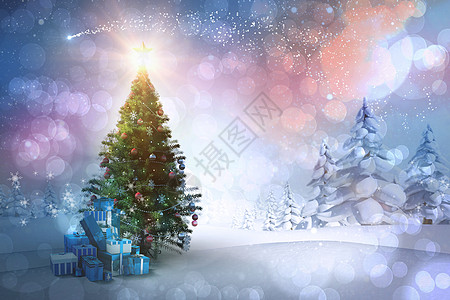 带有礼品的圣诞树综合形象 寒冷的 圣诞节 森林图片