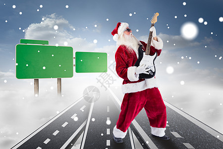 圣诞老人演奏电吉他的综合图像 音乐 圣诞节 线条图片