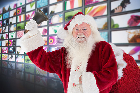 喜悦圣诞老人的复合形象敲响了钟声 圣诞节的时候 假期图片