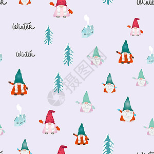 淡蓝色圣诞斯堪的纳维亚侏儒无缝图案 设计元素 打印图片