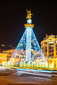 第比利斯新年的照明 镇 城市 冬天 老的 大街 市中心背景图片