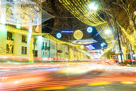 第比利斯新年的照明 市中心 地区 街道 城市 太阳系 镇背景图片