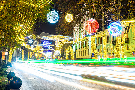 第比利斯新年的照明 大道 高加索 镇 建筑 圣诞节 场景背景图片