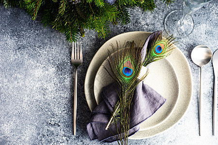 圣诞节晚宴的节日餐桌设置 假期 刀具 薄荷色图片