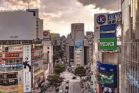 涉谷交叉交界的空中观景 速度 人行横道 街道 日本图片