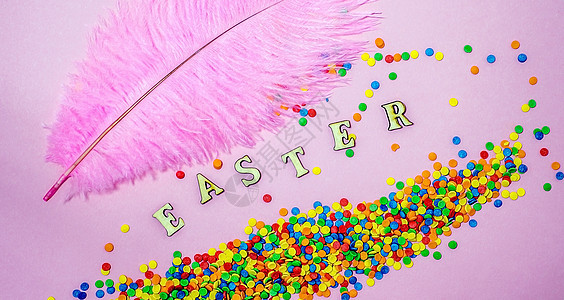彩色甜食球和字母散落的复活节日抽象复活节卡片 Easter 概念 传统的 销售图片