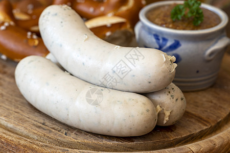 巴伐利亚白香肠 森林 早餐 椒盐卷饼 蓝色的 小牛 甜的图片