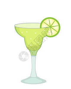 玛格丽塔鸡尾酒杯和龙舌兰酒与石灰切片图标平面 卡通风格 孤立在白色背景上的饮料 含酒精的鸡尾酒 插图图片