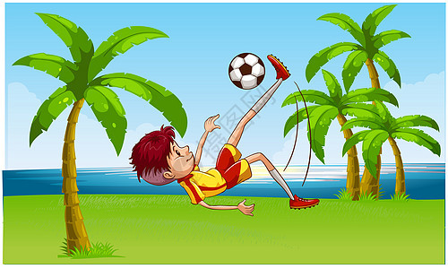 男孩在海滩上踢足球 天空 蓝色的 女孩 快乐的 水图片