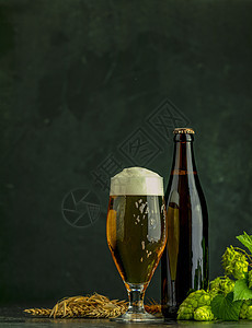 仍然有啤酒和奶油植物在回转的风格下生活 酒精图片