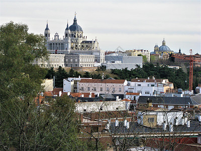 马德里市上山丘上的阿尔穆德纳大教堂图片
